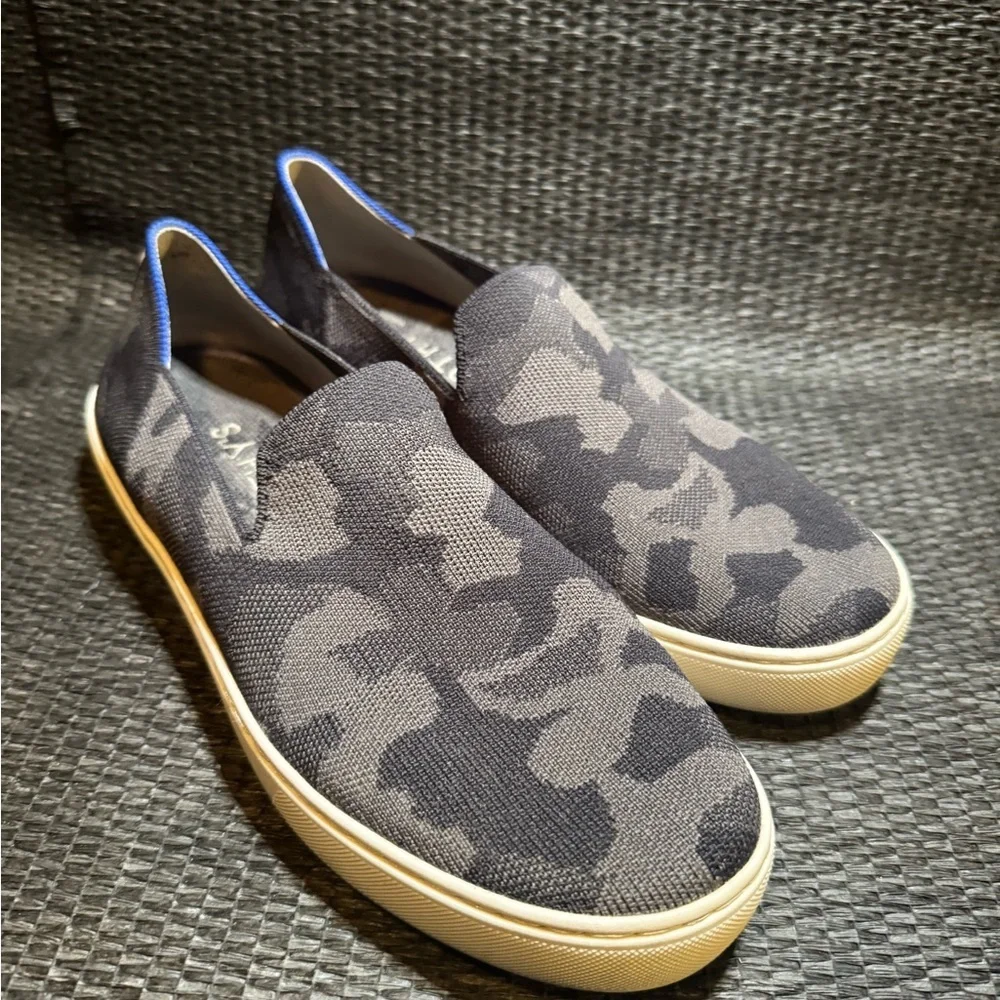 Rothy's Black and Gray Camouflage Slip-On Loafers